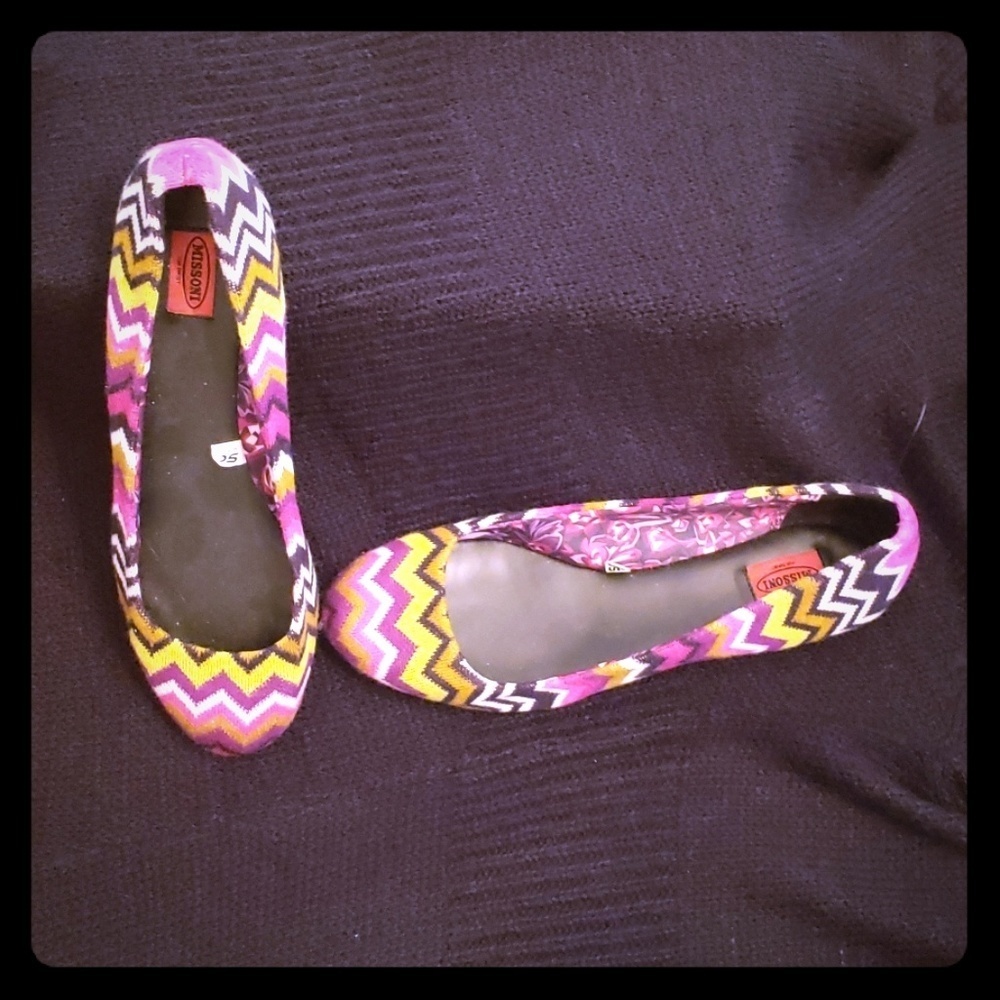 Missoni for Target ballet flats Size 7.5 / 8 Pink Black Green Cream Chevron